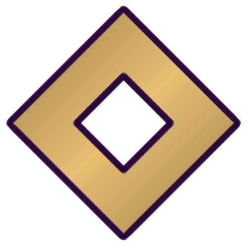 A drawing of a hollow gold square or diamond. The inside is colored with a yellow-brown metallic gradient. 